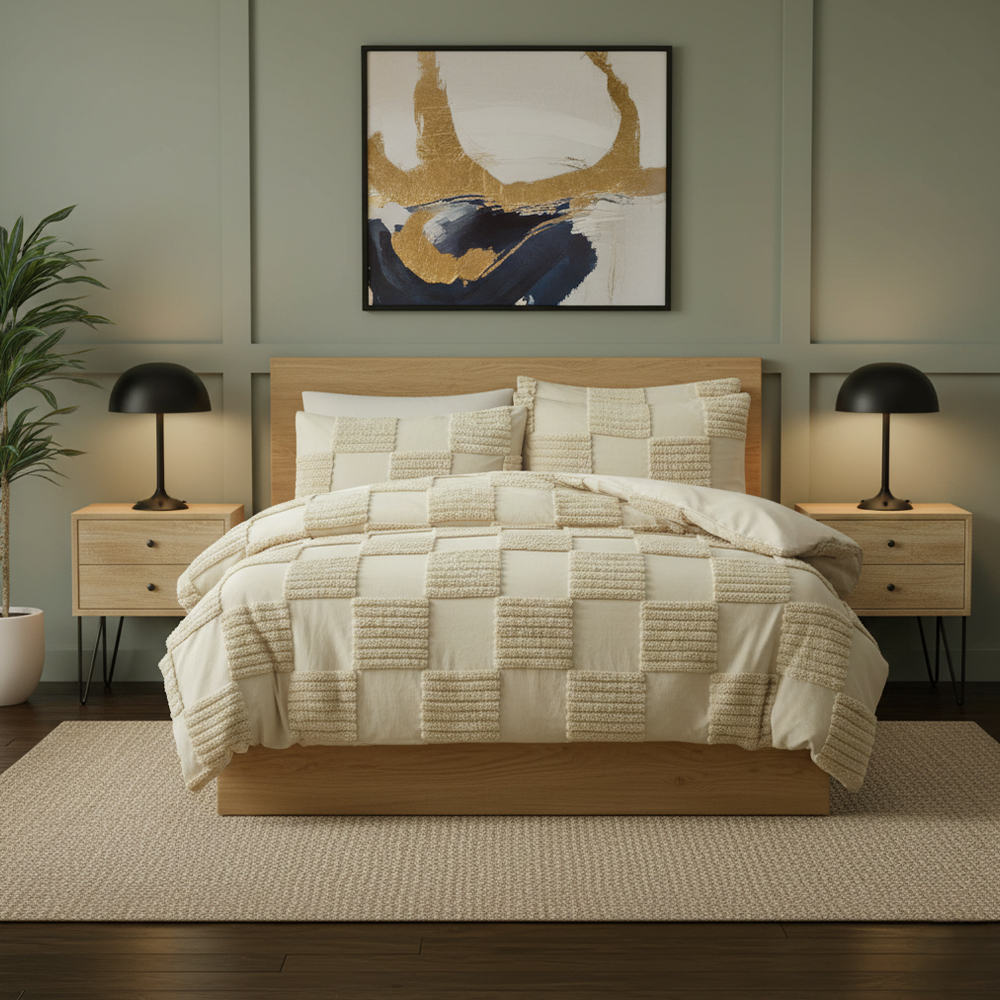 Conjunto de edredom bordado em chenille com estampa geométrica tufada Eden