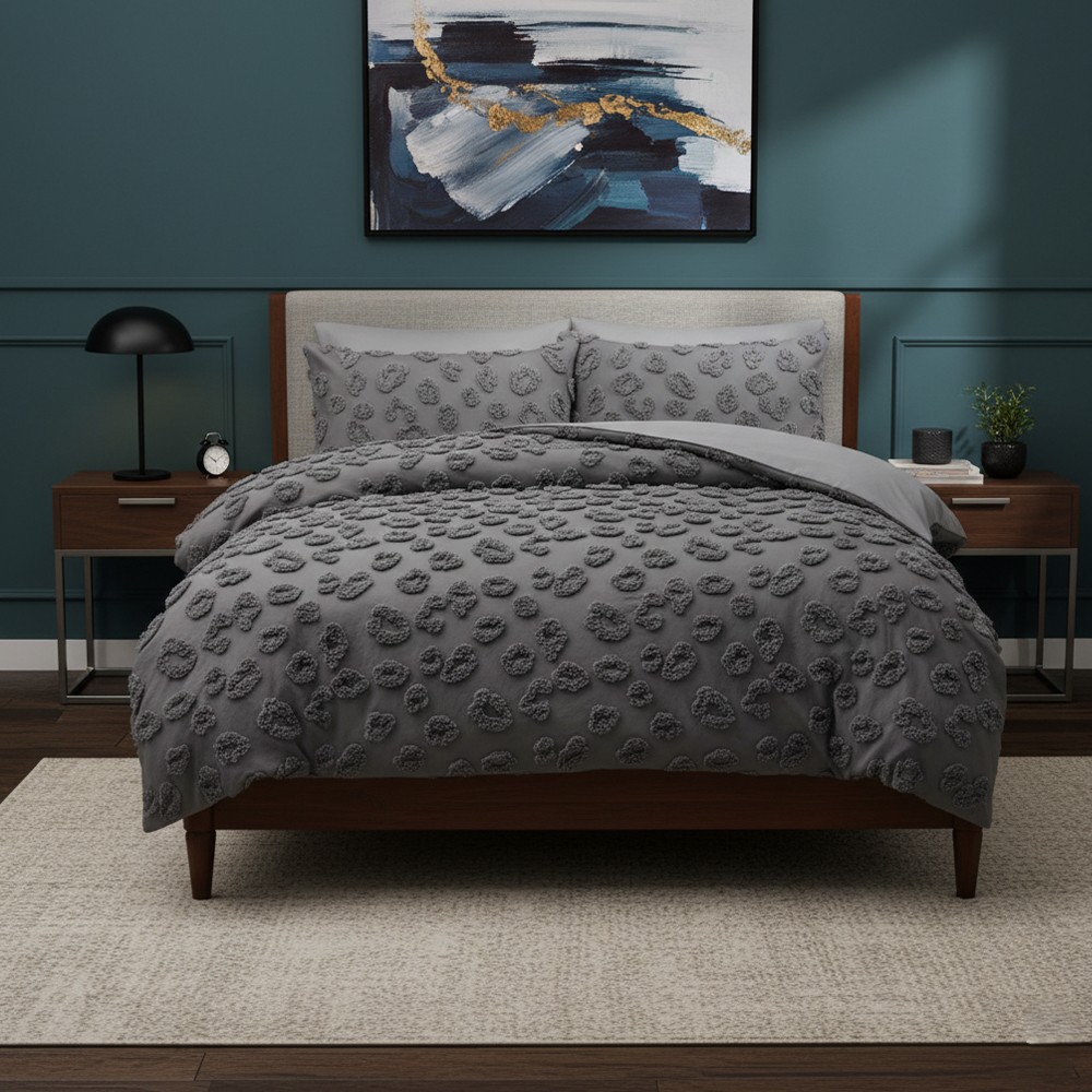 Conjunto de cama Nala tufado leopardo chenille bordado edredom
