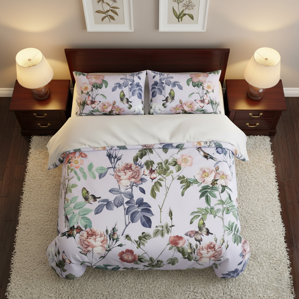 Cathy Vintage Floral & Bird Print Moderno Conjunto de Capa de Edredão Conjunto de Cama