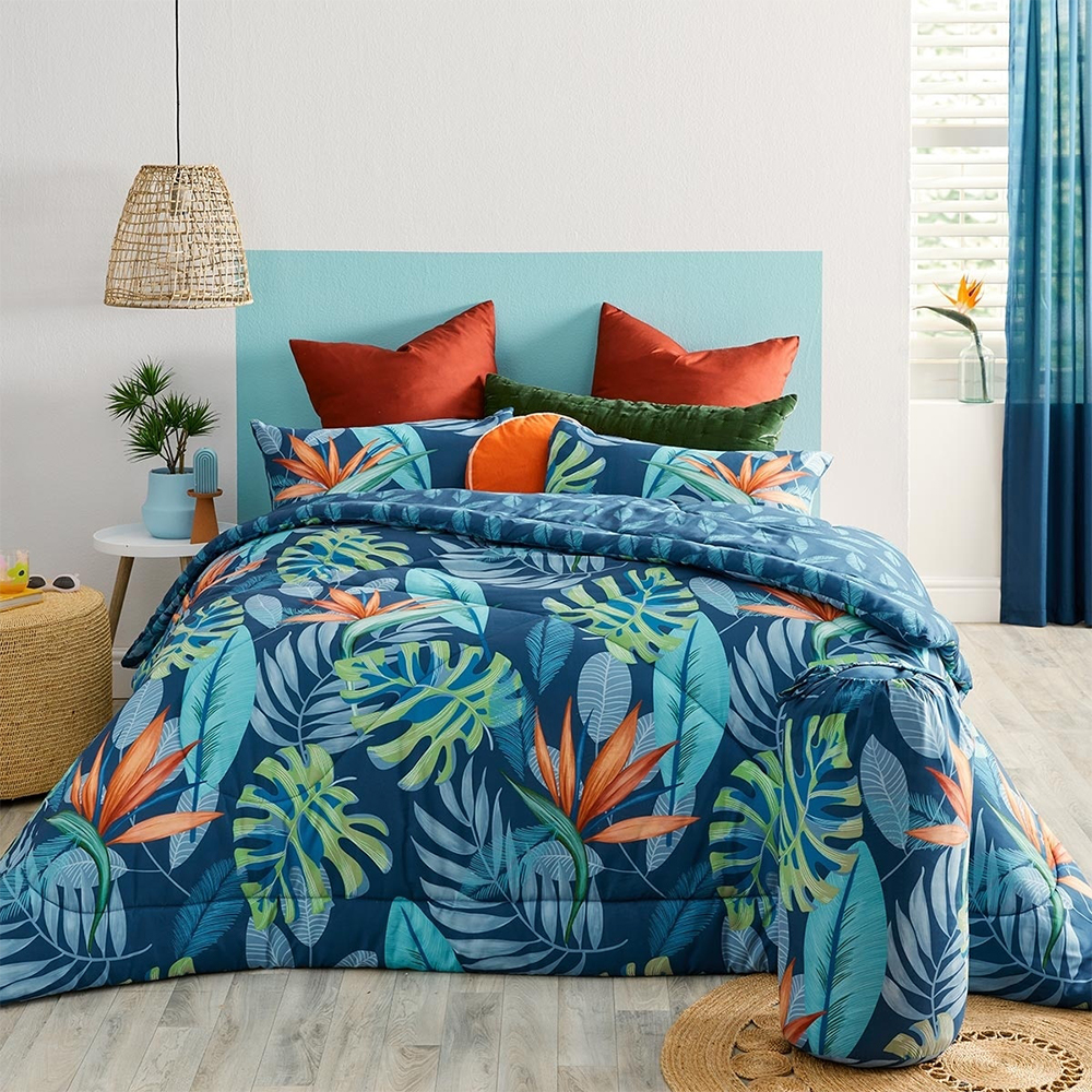 Conjunto de pacote de edredom com estampa floral de palma botânica tangente