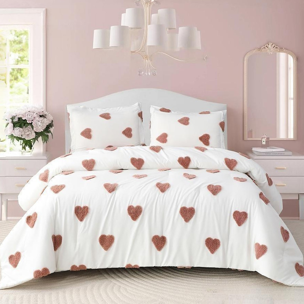 Talulah coração tufado chenille bordado capa de edredão conjunto de cama