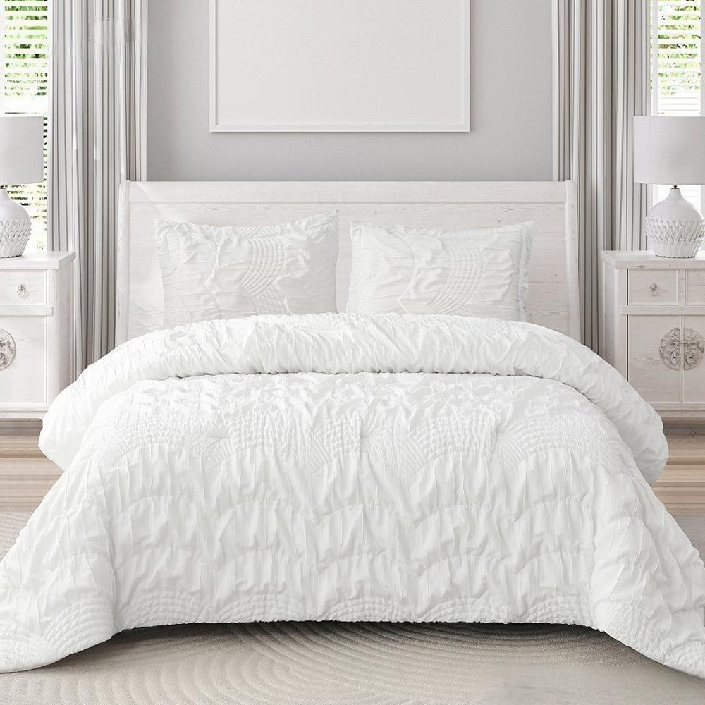 Armando Texturizado Geométrico Ruched Capa de Edredão Conjunto de Cama Conjunto de Cama