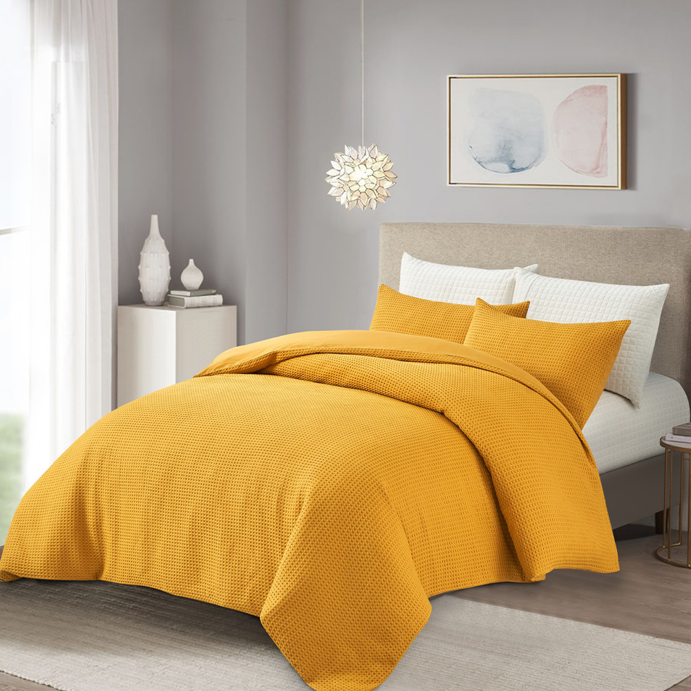 Conjunto de cama com capa de edredom texturizada moderna waffle havaiano
