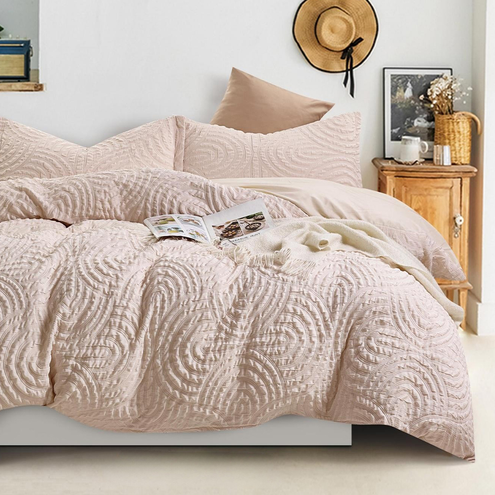 Nina Texturizado Geométrico Arco Em Relevo Crinkle Duvet Cover Conjunto de capa de edredão Conjunto de cama