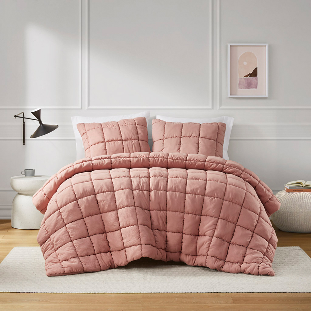 Conjunto de edredom Miya Grid acolchoado Pom Pom Puffy