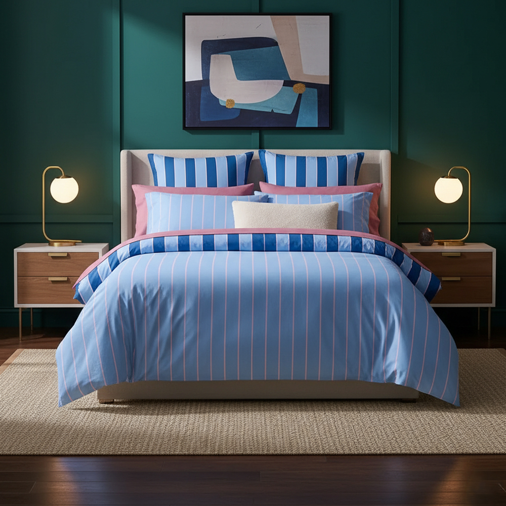 Emily listrado reversível impressão capa de edredão conjunto de cama conjunto de cama