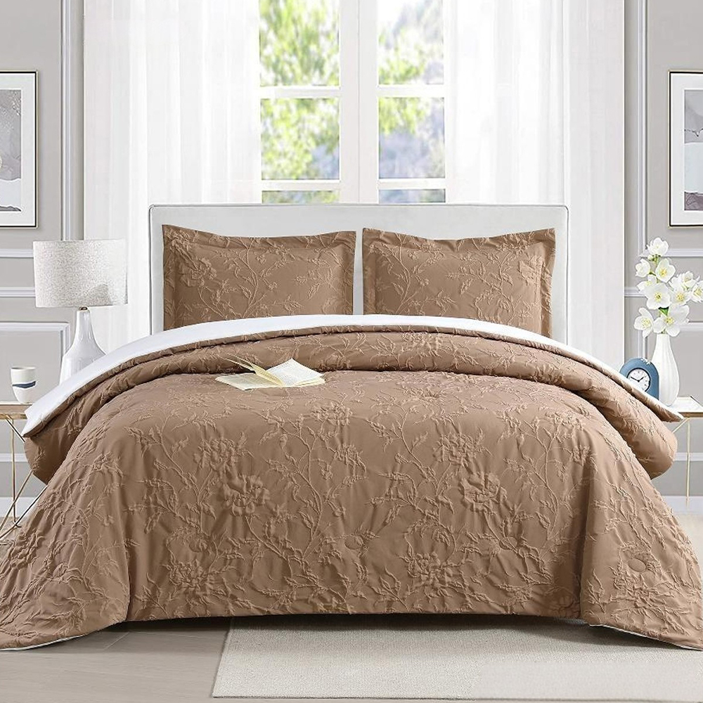 Conjunto de cama com capa de edredom em relevo com folhas florais botânicas texturizadas minerais