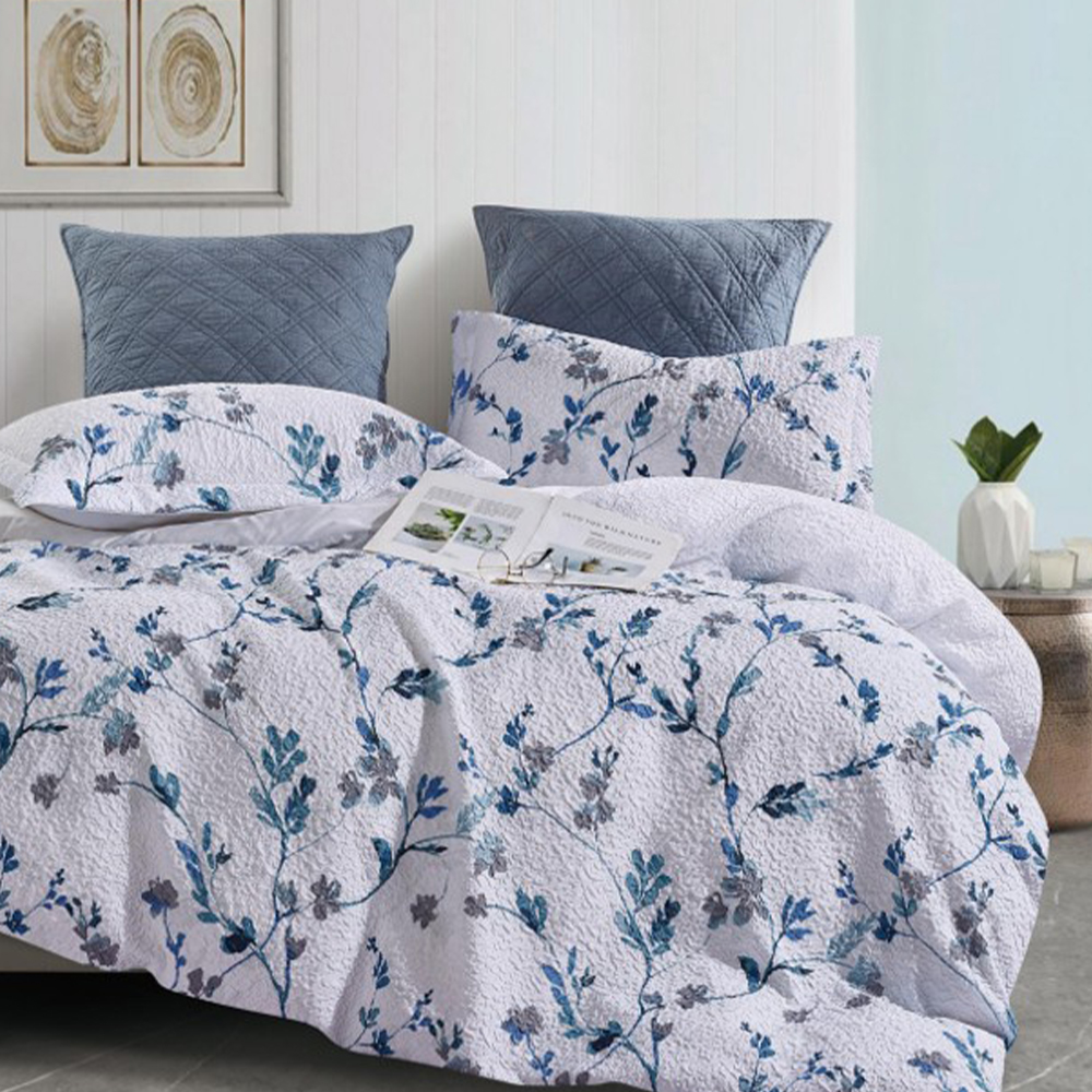 Margot texturizado botânico floral impresso seersucker capa de edredão conjunto de cama