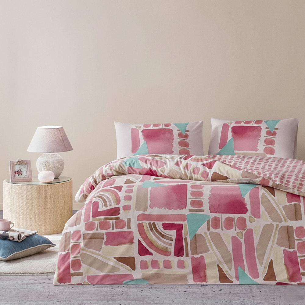 Conjunto de capa de edredão com estampa geométrica reversível Armando Aquarela Conjunto de cama