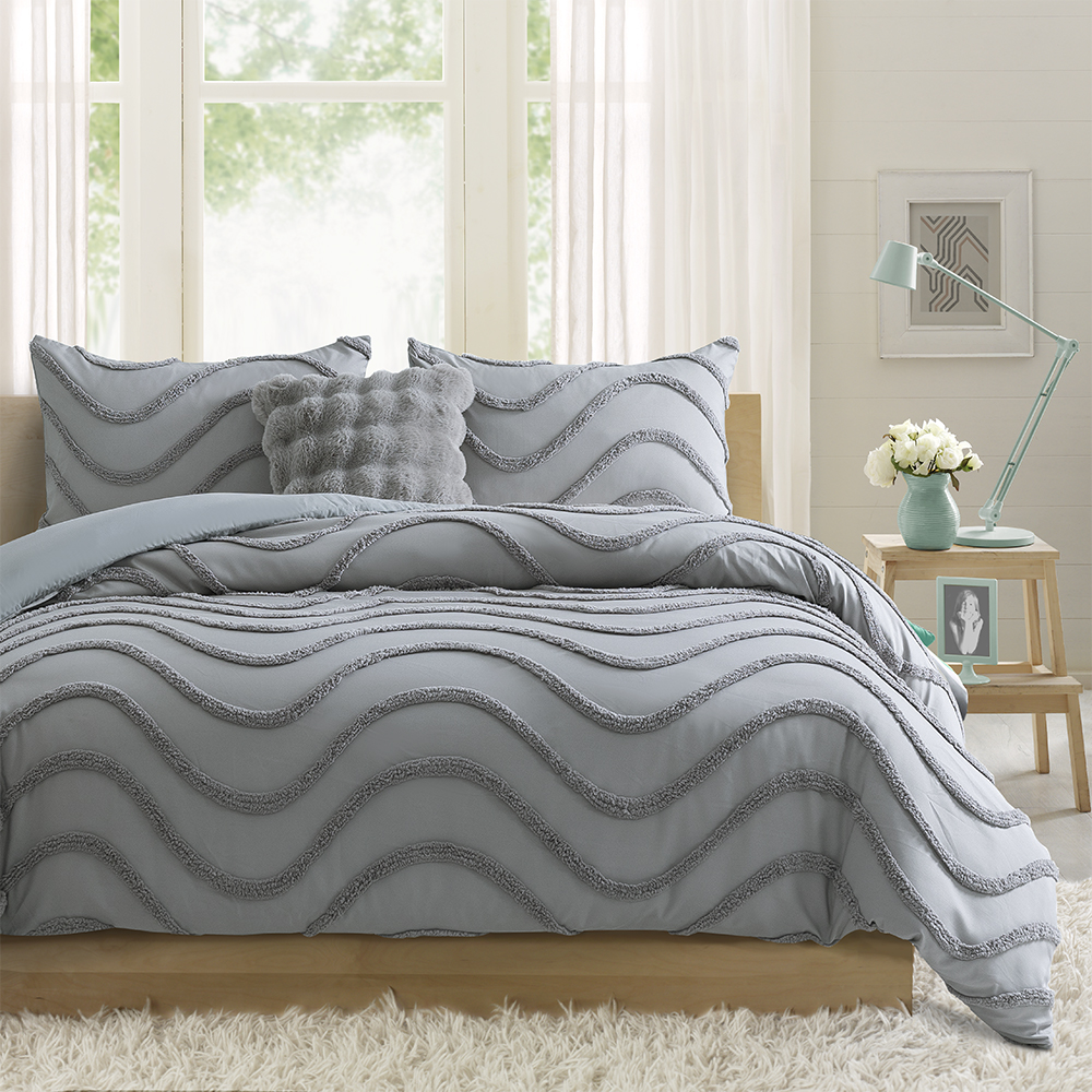 Milah onda geométrica moderno tufado chenille bordado capa de edredão conjunto de cama