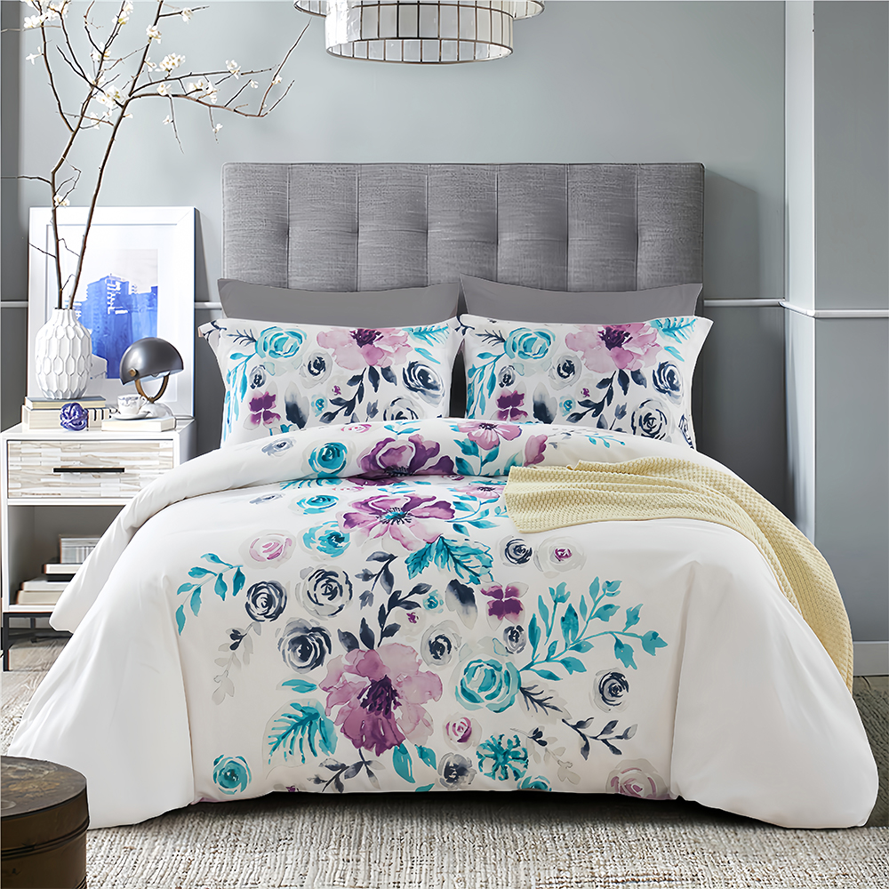 Sianna Floral Botanical Impresso Capa de Edredão Conjunto de Capa de Edredão Conjunto de Cama