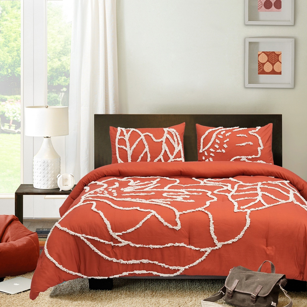 Harper floral tufado chenille bordado capa de edredão conjunto de cama