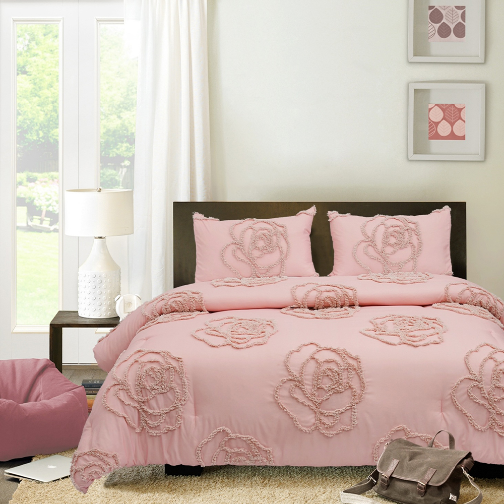 Mirelle Rose Floral Tufado Chenille Bordado Capa de Edredão Conjunto de Capa de Edredão Conjunto de Cama