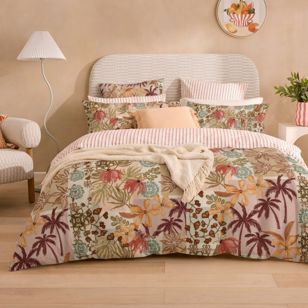 Verão palma imprime puro microfibra algodão impresso capa de edredão conjunto de cama