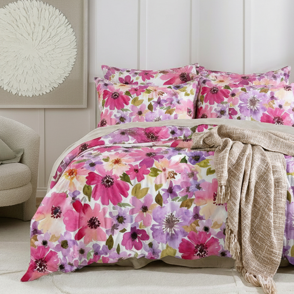 Helensvale aquarela botânica estampas florais microfibra pura algodão impresso capa de edredão conjunto de cama
