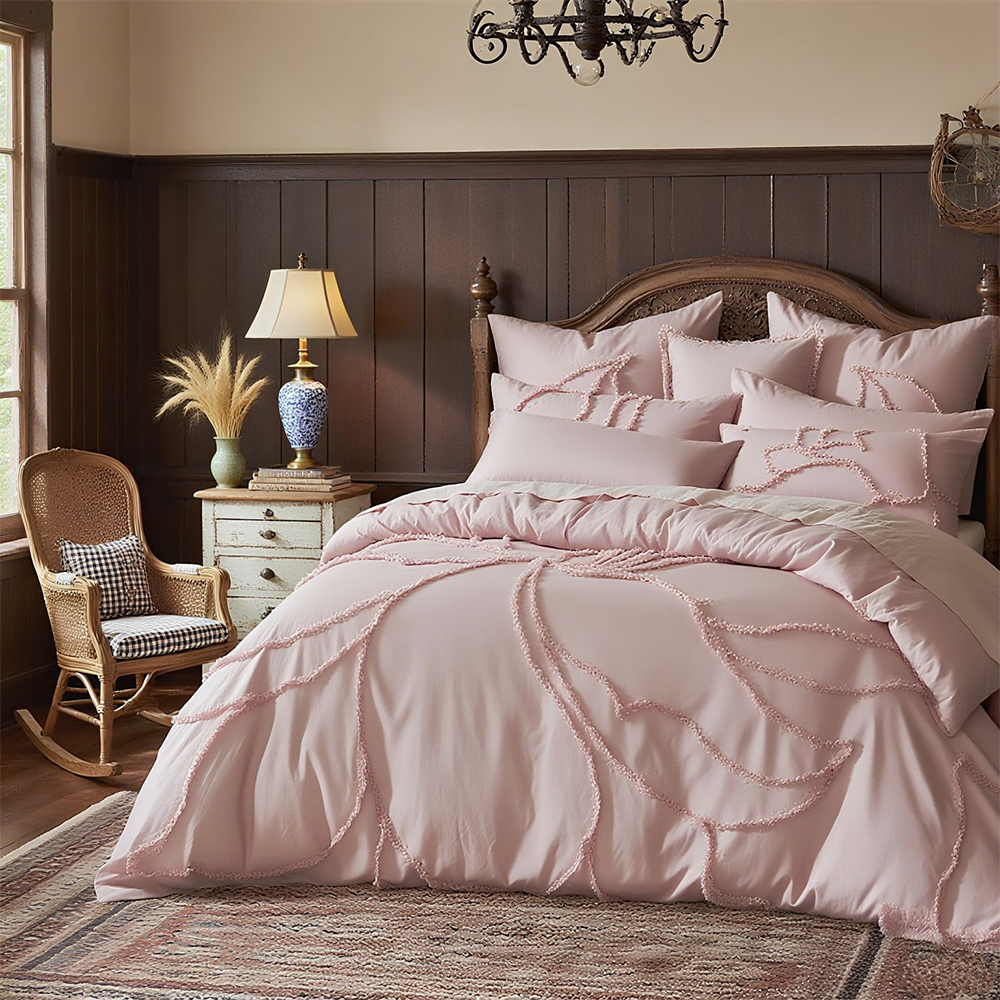 Catalina botânico floral tufado chenille bordado capa de edredão conjunto de cama