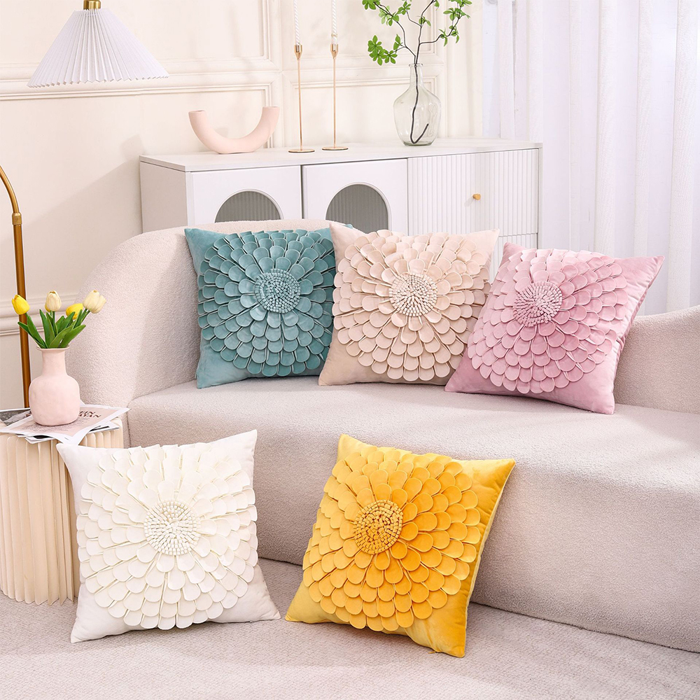 Almofada decorativa com almofada floral 3D feita à mão